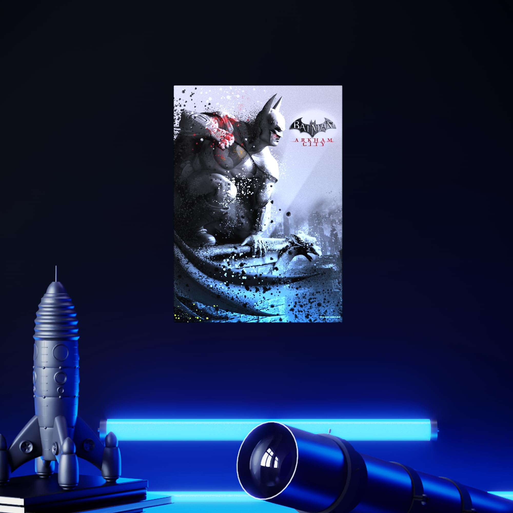Displate - Poster in metallo - Montaggio facile senza foratura - DC Comics - Arkham Asylum - Batman - Größe M - 32 x 45 cm Matt