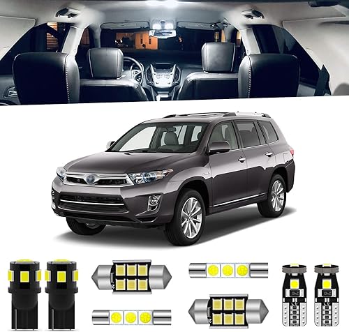 Kit de 14 luces LED Highlander para interiores Toyota Highlander 2008 2009 2010 2011 2012 2013 blanco 6000K paquete de iluminación LED interior +