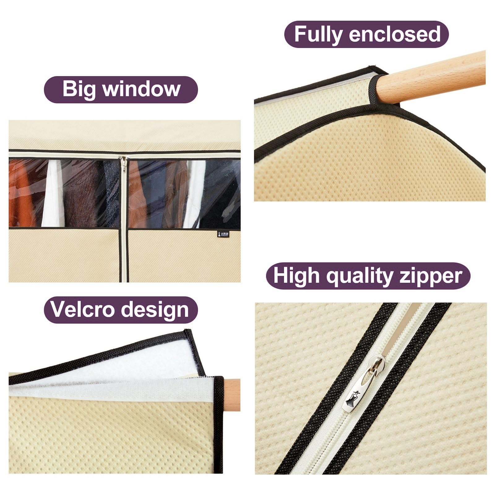 Funda Ropa Colgar Engrosado No Se Deforma Fácilmente Ventana Funda Protectora para Perchas De Suelo Adecuado para Ttrajes, Vestidos Y Otras Prendas(Beige,78x52x120cm)