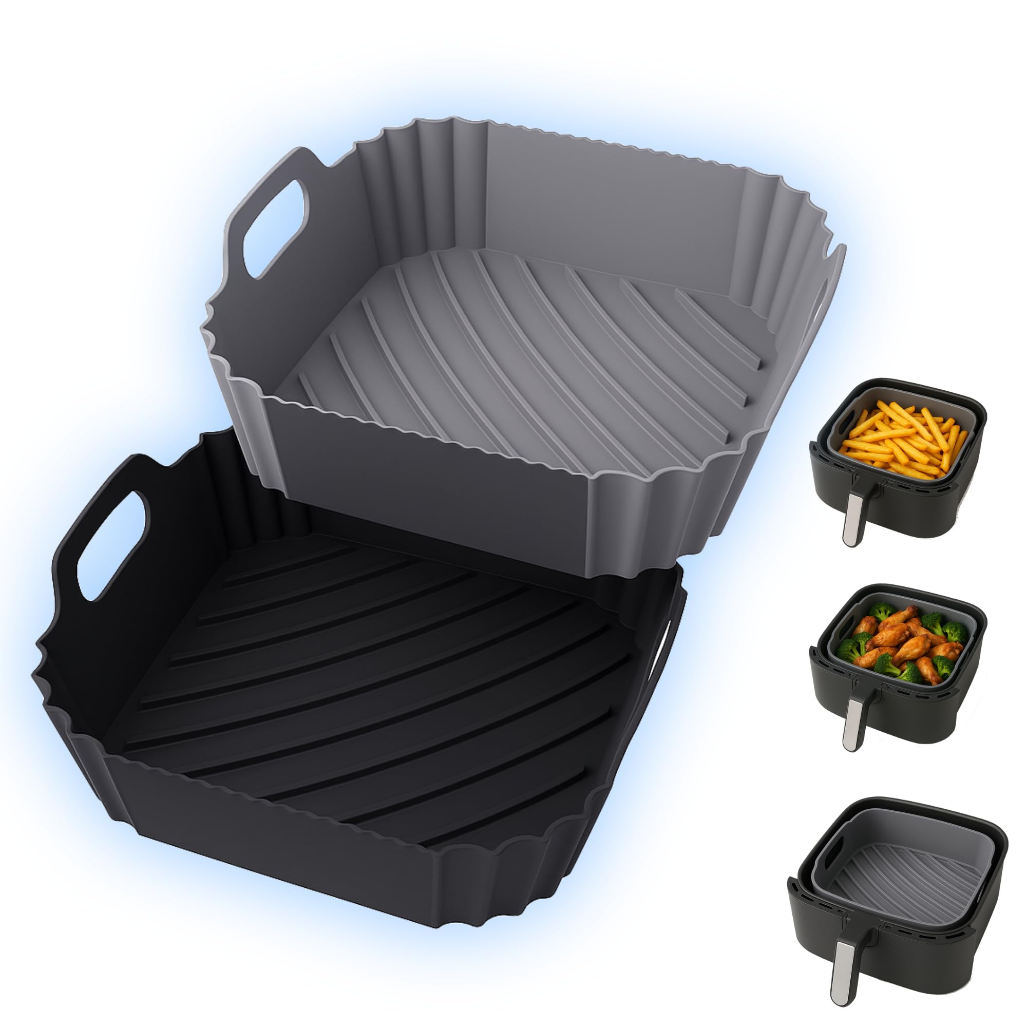 Set 2 Molde silicona freidora de aire Cosori Cecotec. Moldes silicona Air fryer cuadrado 22cm - 20cm Recipientes Reutilizables - Accesorios air fryer LFGB y BPA Free