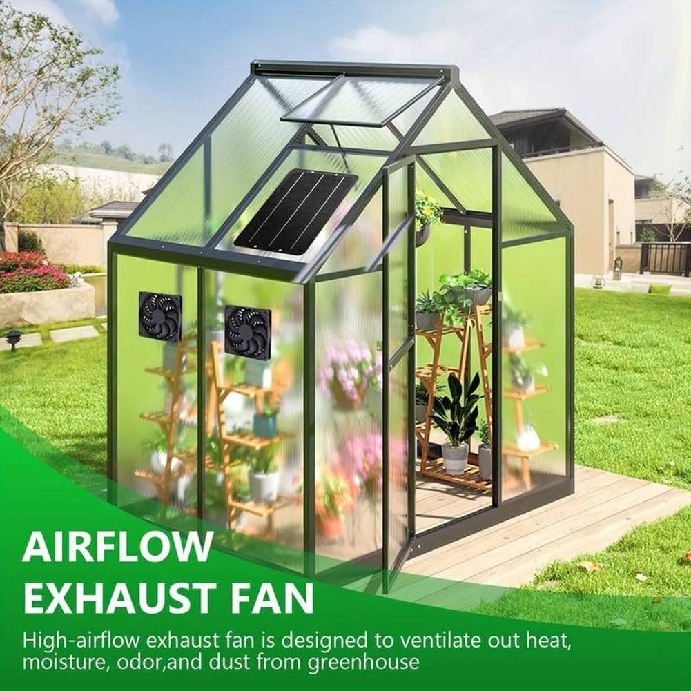 Kit de ventilador de panel solar, IP65 impermeable con energía solar, ventilador de escape dual de 12 V, ventiladores de ventilación al aire libre para gallineros, invernaderos, cobertizos, casas de