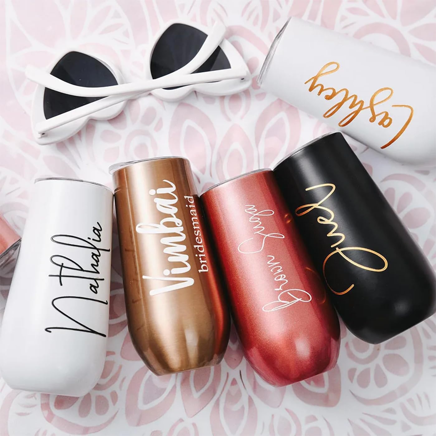 Personalized Flute Tumblers Stainless Cup Custom Groomsmen Gifts Ideas Bottles for Wedding Party Decorations Vinyl Names (Not customized)