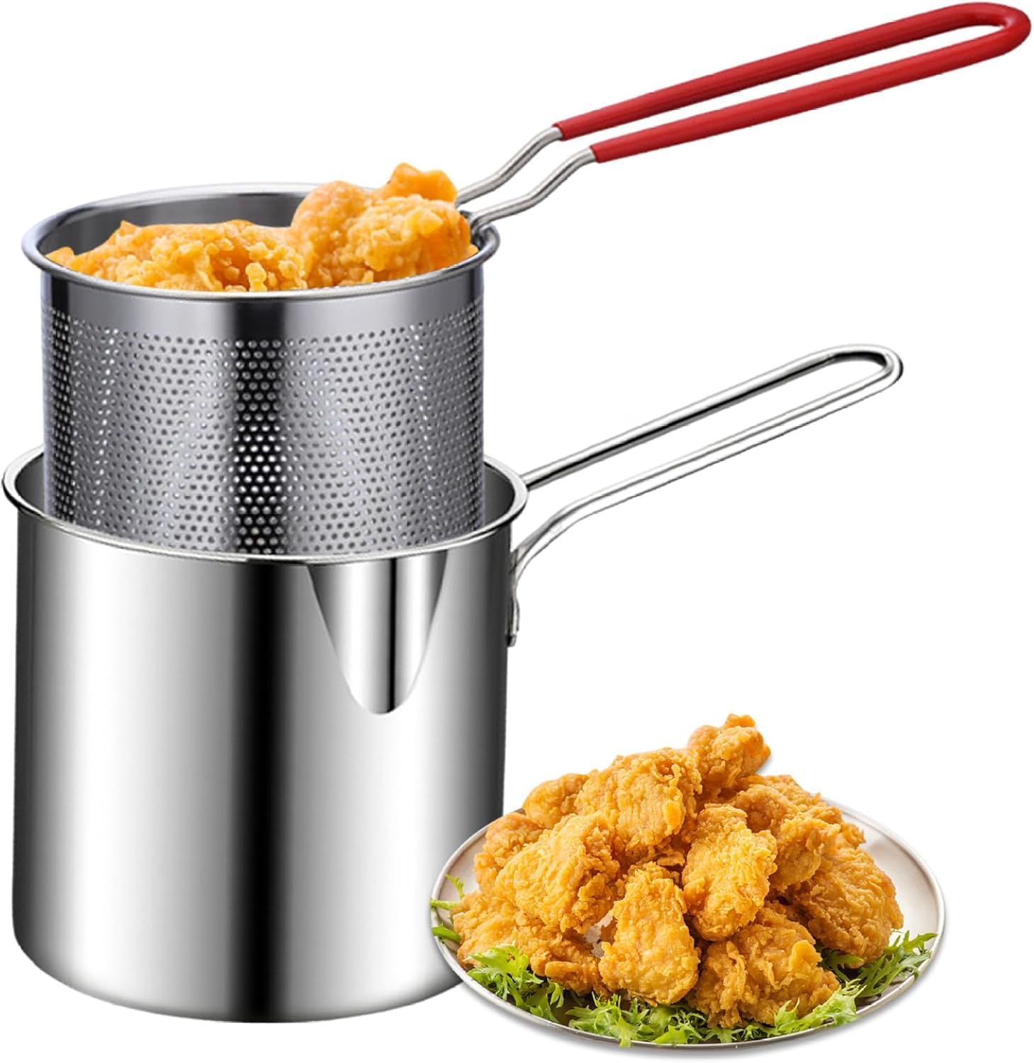 SHARNAGAT 1200ml Small Deep Frying Pot with Basket | Mini Stainless Steel Deep Fryer with Long Handle | Portable Oil Fryer for French Fries, Shrimp, Fish, Chicken Wings, Sauces, and Pasta-image-29