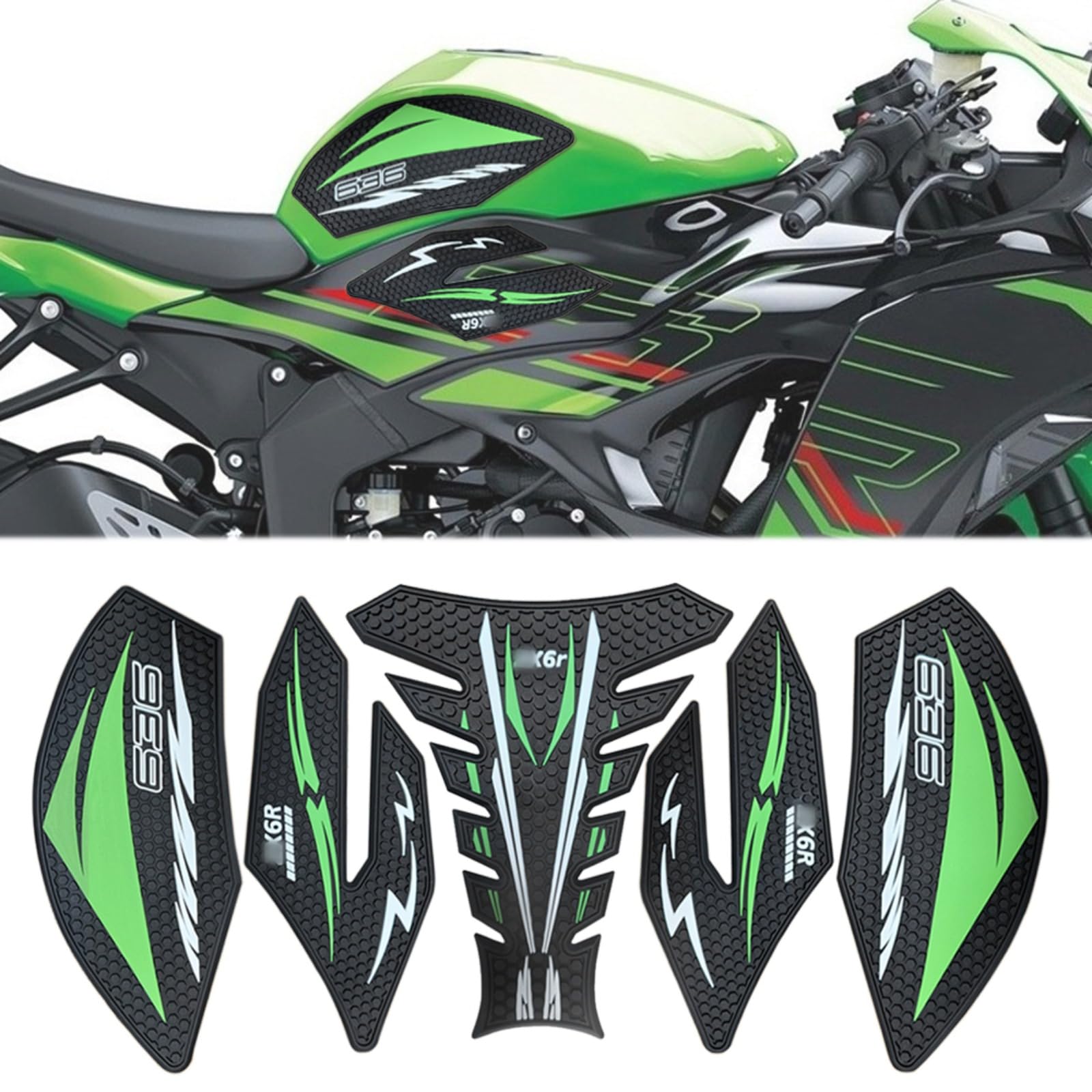 for Ninja ZX6R ZX 6R ZX-636 Ninja zx6r zx636 2013-2023 2024 2025 2026 Side Decals Motorcycle Anti Slip Tank Pad Stickers ZX6R Accessories zx6r Tank pad Tank Grip Tank Stickers（Green）