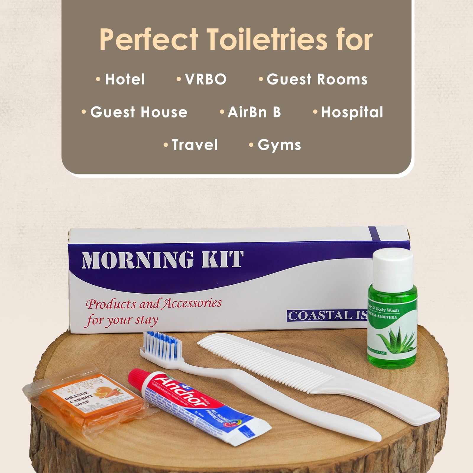 Sevenhills 50 Sets Morning Kit – Guest Toiletry Kit with Toothbrush, Toothpaste, Soap 15g, Hair & Body Wash 20ml, Comb – Hotel Guest Room Amenities, Wedding Return Gift, Travel Essentials for Airbnb, Hospitals, Resorts, Camps 4