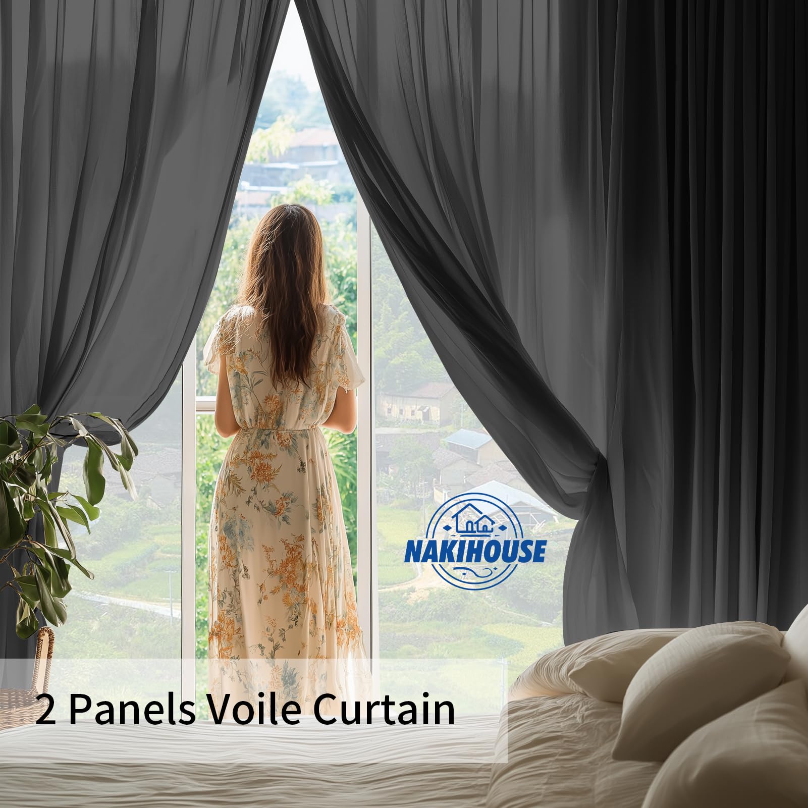 NAKIHOUSE Voile Curtain, 2 Panels Net Curtains for Windows 45 Drop, Elegant Slot Top Sheer Curtains - Image 2