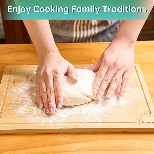 Miniatura 6 de Tablas de cortar de bambú para cocina, tabla de cortar de madera con soporte, juego de tablas de cortar de bambú reversible con ranuras para jugo