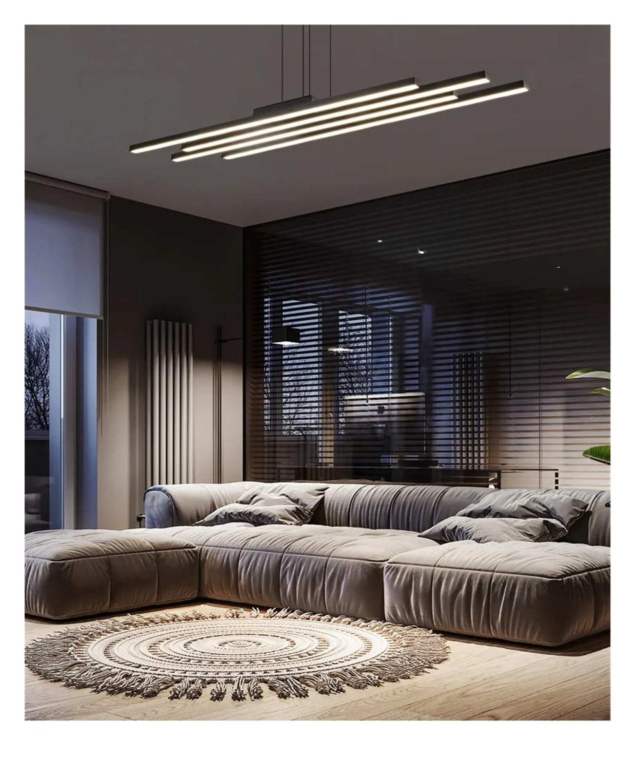 Nowoczesna Lampa Wisząca Led Z żyrandolem, ściemnialna, Liniowa Lampa Wisząca Z Pilotem, Regulowana Aluminiowa Lampa Sufitowa Z Akrylu Do Jadalni I Kuchni Z Wyspą Onecolor 110cm