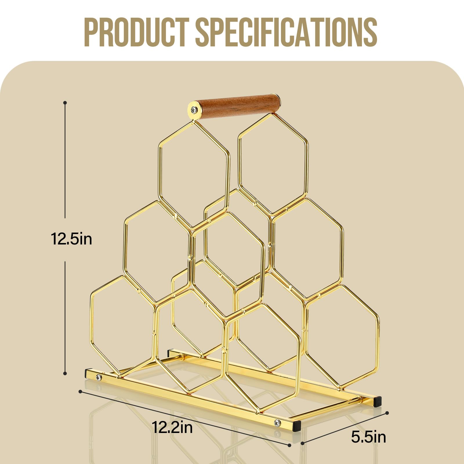 Snapklik.com : Drincarier Small Gold Wine Rack 6 Bottle Holder Countertop