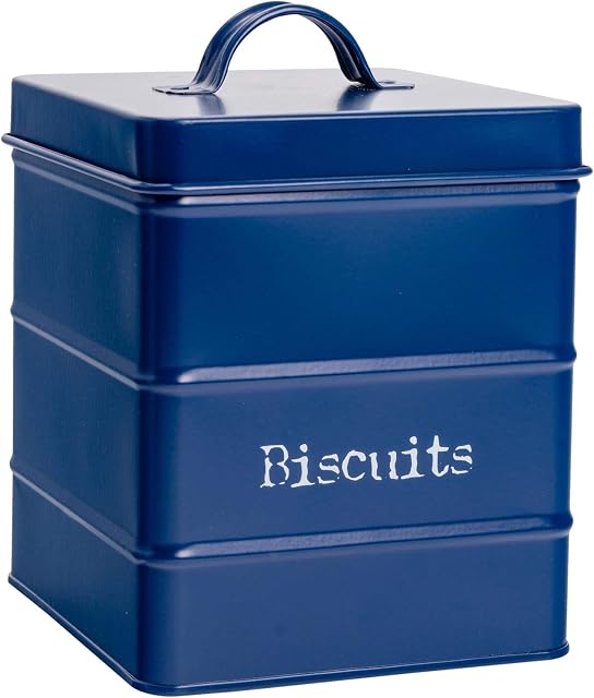 Harbour Housewares Industrial Biscuit Tin - Vintage Style Steel Kitchen Storage Caddy with Lid - Navy