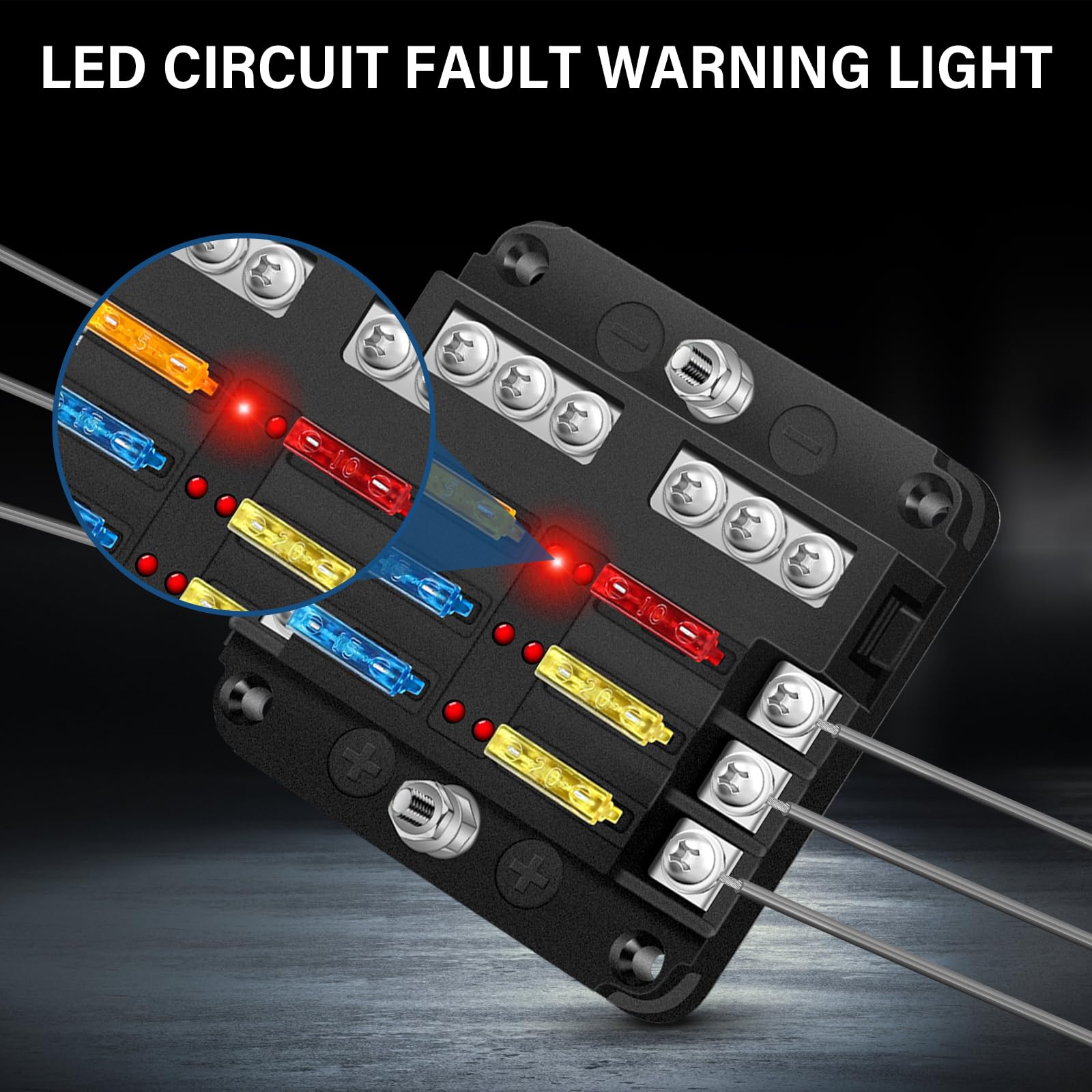 Distribuzione Alimentazione 12V Portafusibili Auto 6 Vie Con LED Indicatore E Bus Negativo - Perfetto Per Auto, Barca, Camion E SUV 12V Blocco Fusibili Per Barca E Camion