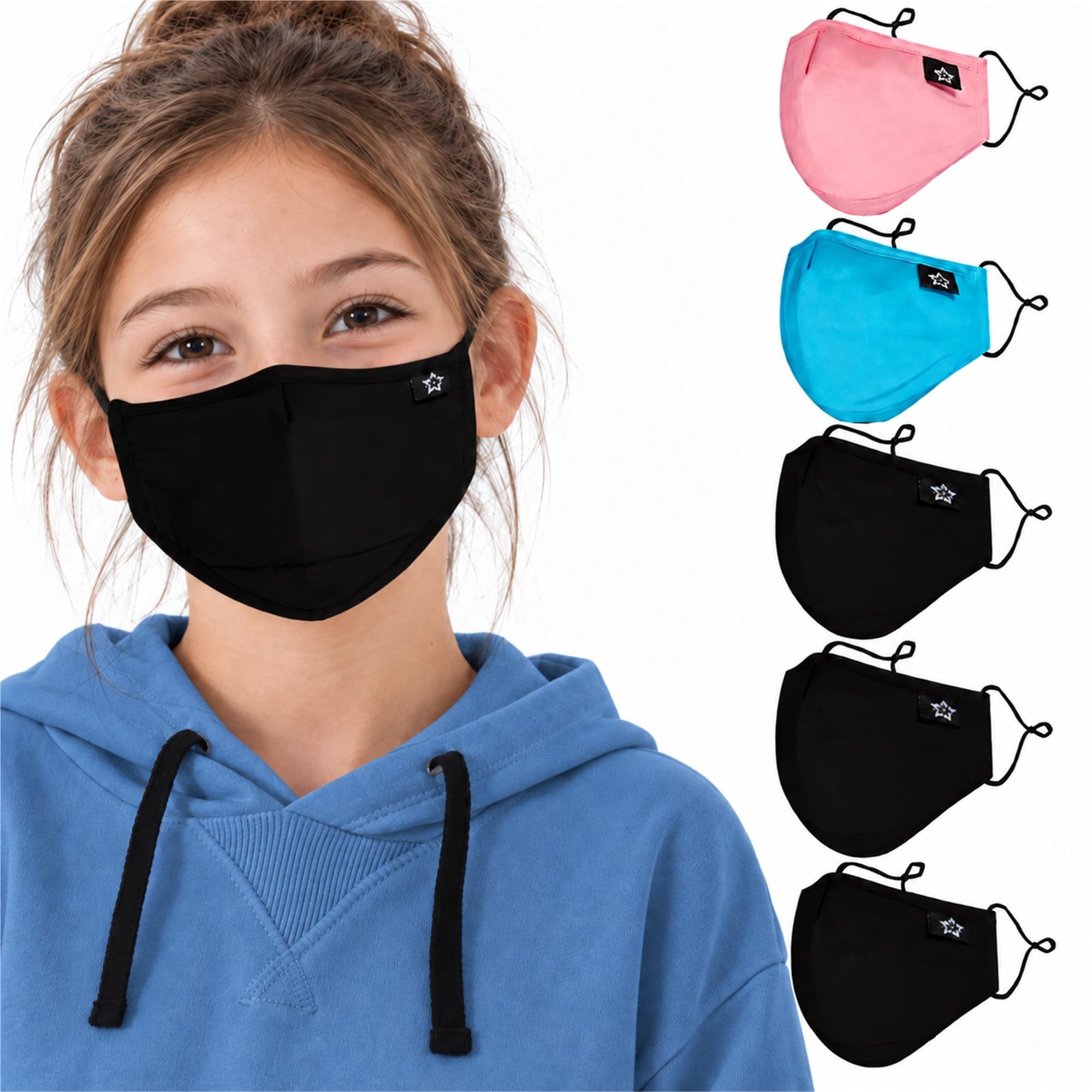 SPRING SEAON Kids Cotton Face Covering 5 Pack Washable Reusable Adjustable
