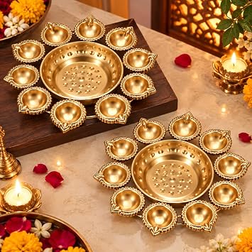 TIED RIBBONS Set of 2 Diya Shape Metal Urli Bowls, Iron Floating Candle Holder for Diwali Decor, Pooja Room, Ganesh Chaturthi Decoration, Wedding Gifts, Indian Home Decor, Navratri