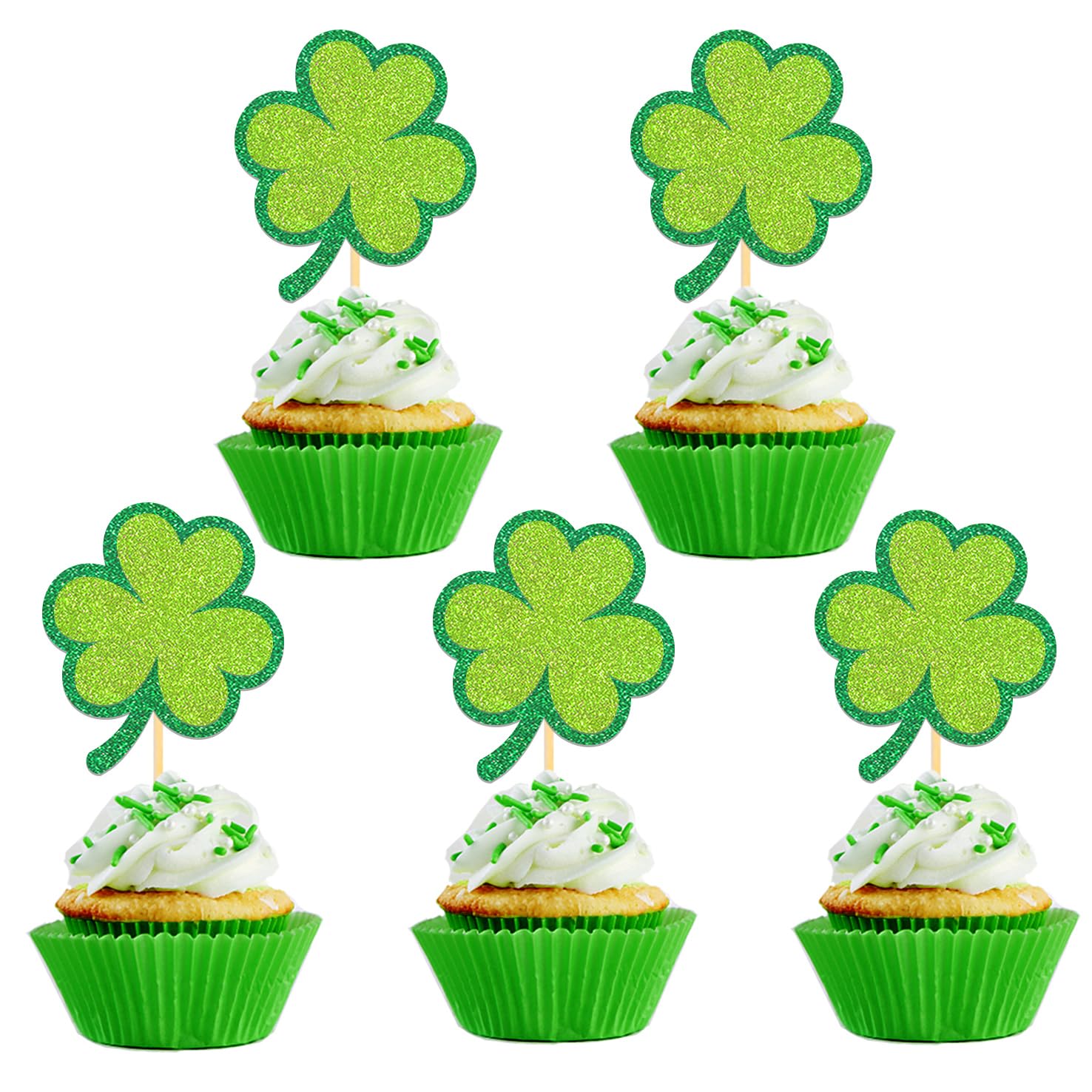 24 Pcs St Patrick's Day Clover Cupcake Toppers