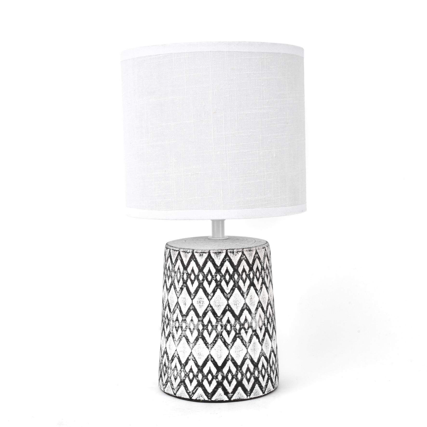 Hestia Etched Black & White Base Table Lamp with White Shade