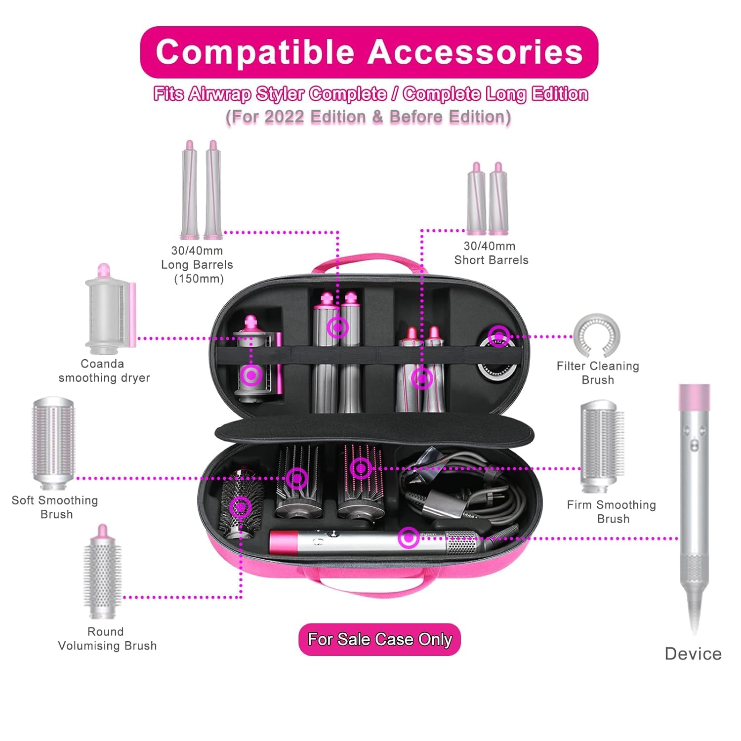 RLSOCO Custodia per Dyson Airwrap Complete Styler-compatibile con 4pcs airwrap coni corto e 2pcs airwrap coni lunghi(Solo custodia,Hair Styler non è incluso)
