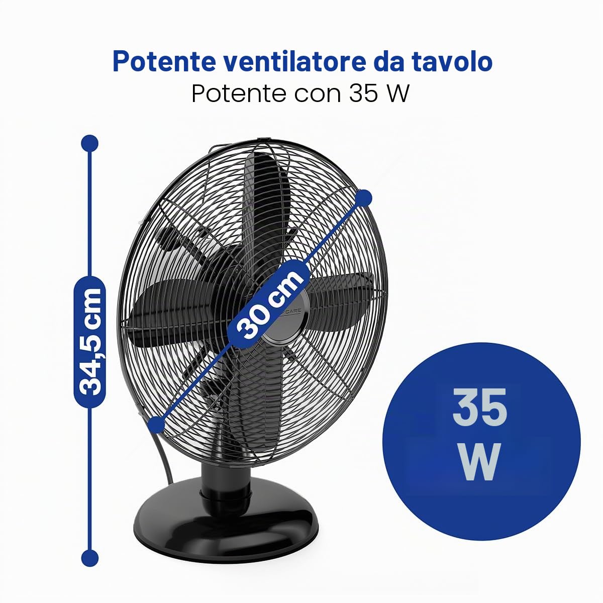 Ventilatore da tavolo di design in acciaio inossidabile 30 cm Proficare PC-VL3063M-Nero