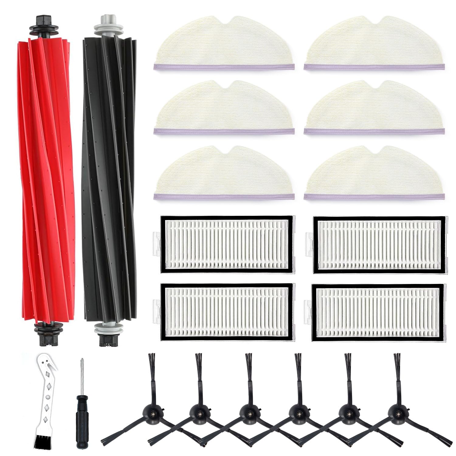 Zubehör für Roborock Q5 Pro/Q5 Pro+/Q8 Max/Q8 Max+ | 2 Hauptbürsten + 4 HEPA-Filter + 6 Wischtücher + 6 Seitenbürsten | Ersatzteile-Set für Saugroboter