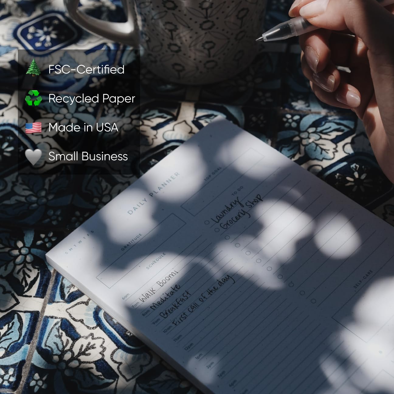 Simple Self - Bloc de notas diario por hora con lista de tareas, comidas, ejercicio, gratitud y cuidado personal, bloc de notas estético minimalista, 52 hojas