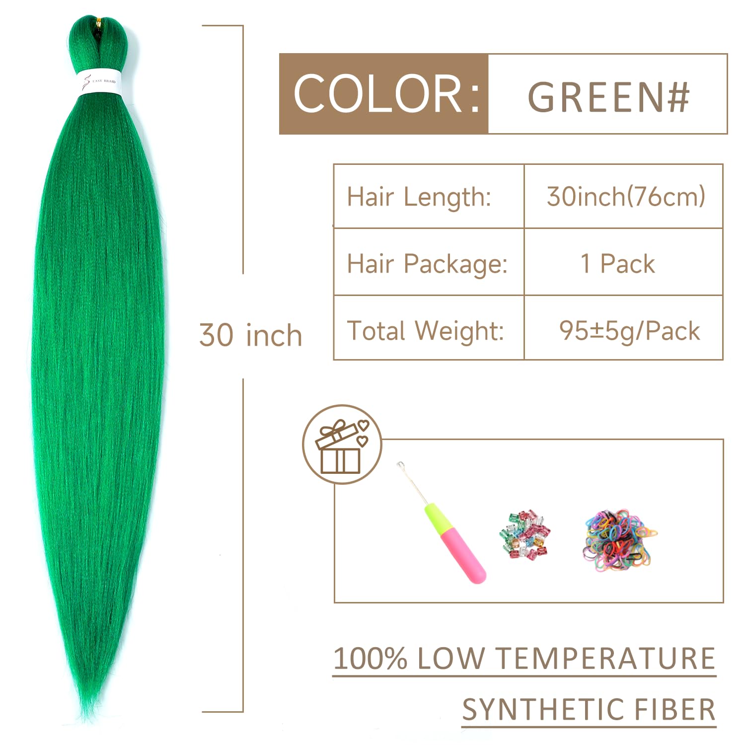 ShowJarlly Pre Stretched Braiding Hair 30 Inch Knotless Braiding Extensions 1pack Easy Braids Hot Water Setting DIY Box Braids Yaki Textured Crochet Hair Braiding(30 Inch,Green#) - Image 2