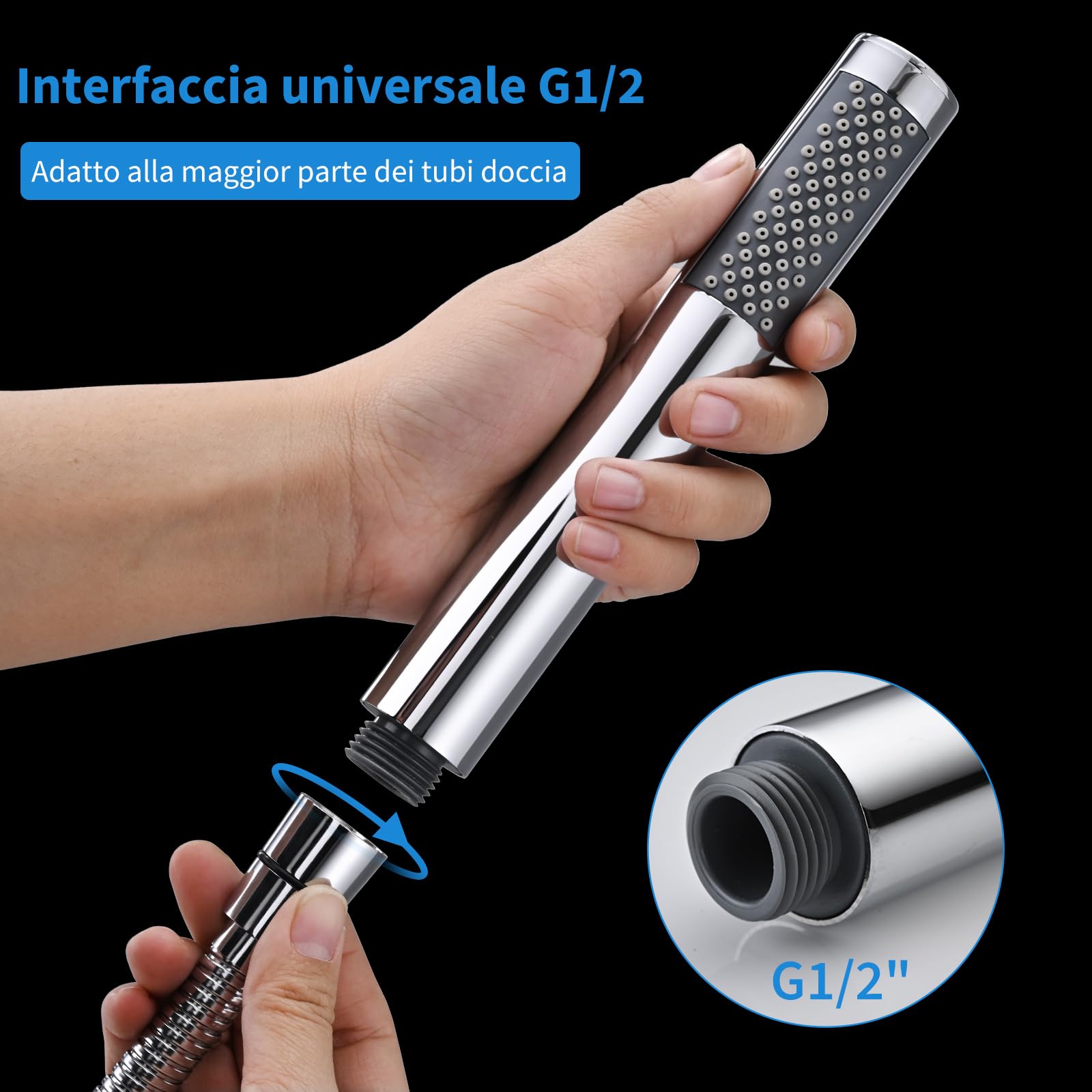 DETBOM Soffione Doccia Acciaio Inossidabile Alta Pressione Anticalcare Cromo 20cm