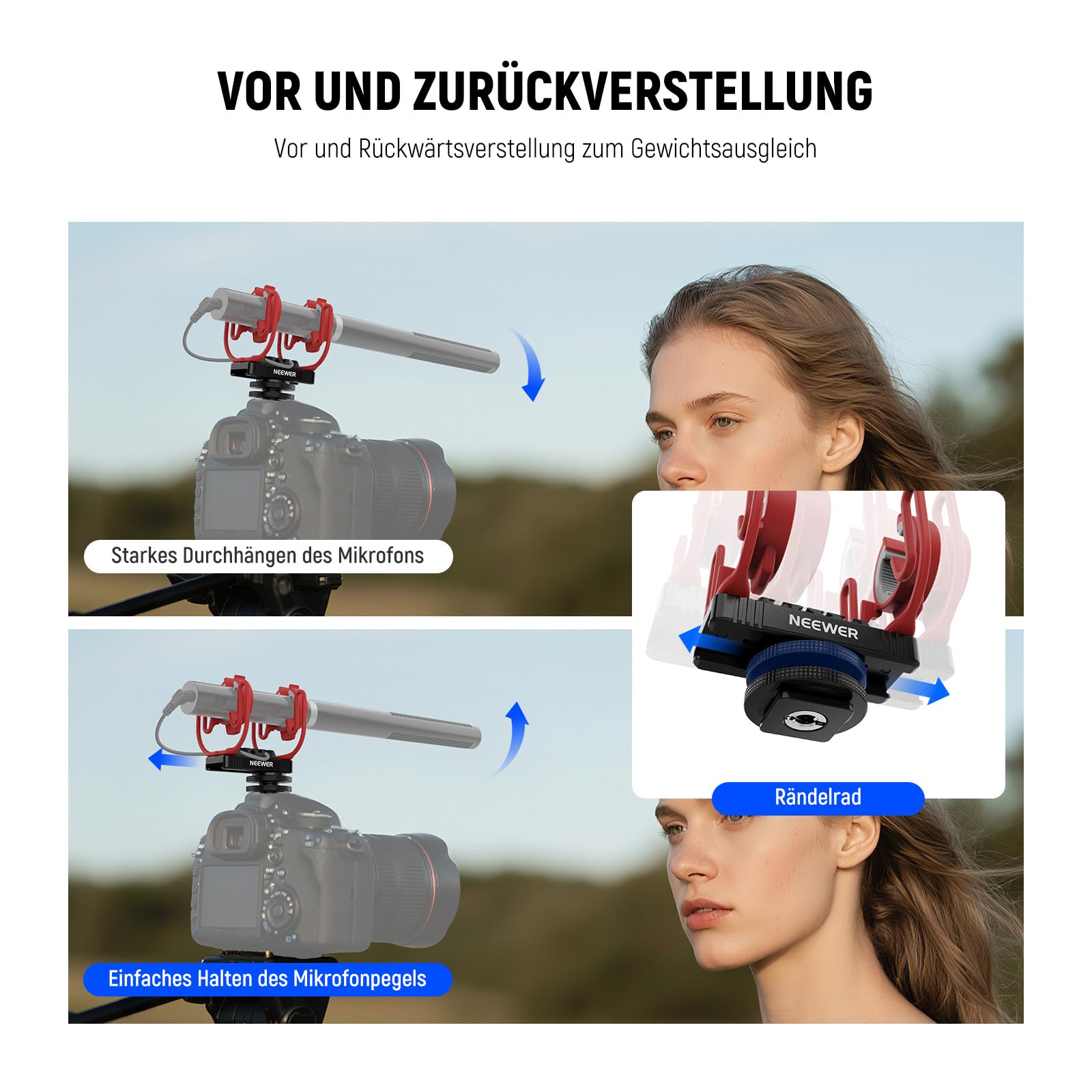 NEEWER Mikrofon Shock Mount mit Cold Shoe, 1/4Zoll Gewinde für Kamerakäfige Boom Arm Stangenständer Microphone Halterung kompatibel mit VM15 Rode NTG Serie Sennheiser MKE600 Audio Technica AT875R, MH1