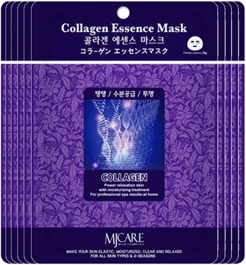 MJ Collagen Essence Face Skin Mask Pack Elastic,Moisturized,Clean,Relaxed 30Pcs (Collagen)
