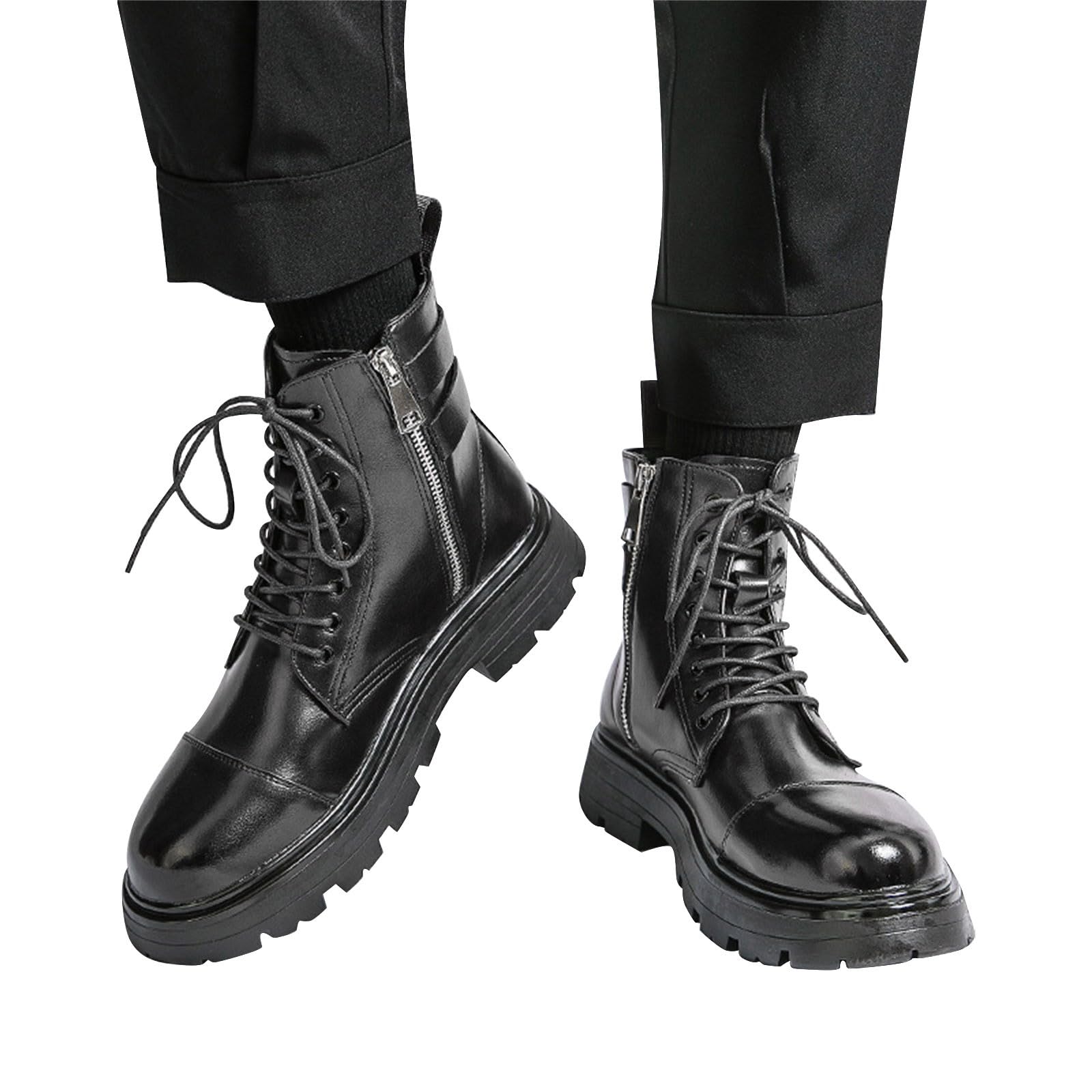 Stivali da equitazione da uomo, eleganti, corti, da uomo, imbottiti, impermeabili, in similpelle, con punta rotonda