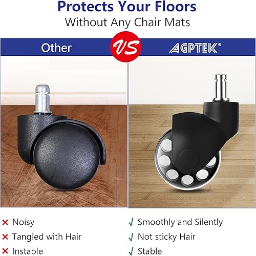 Miniatura 6 de AGPTEK Ruedas giratorias para silla de oficina, ruedas de 2 pulgadas, ruedas giratorias de repuesto resistentes para alfombras de piso de madera