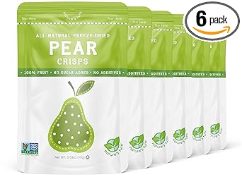 Nature’s Turn Freeze-Dried Pear Crisps – Healthy, Gluten-Free, Crispy & Delicious, Plant-Based Snack, Ideal for Cereal, Smoothies, School Lunches, & On-the-Go, Bags of 6 (0.53 oz Each)