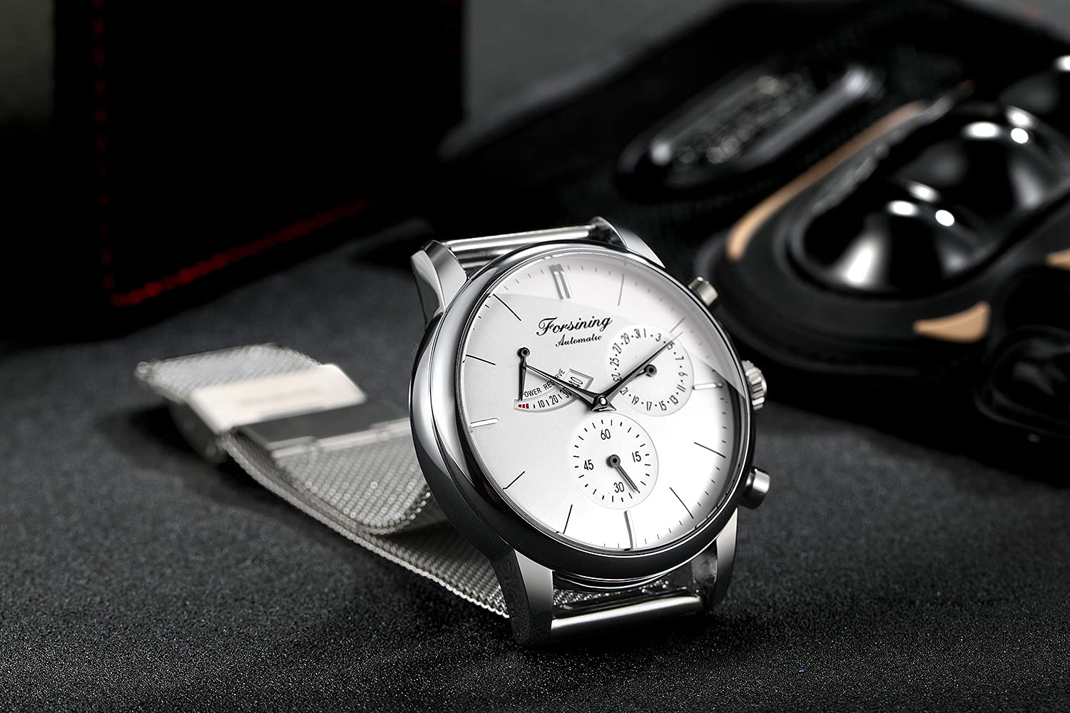 Herren-Armbanduhr Automatisch Mechanisch Analog, Seagull-Uhrwerk Automatische Datumsanzeige Gangreserve-Anzeige Edelstahlband Business-Armbanduhr