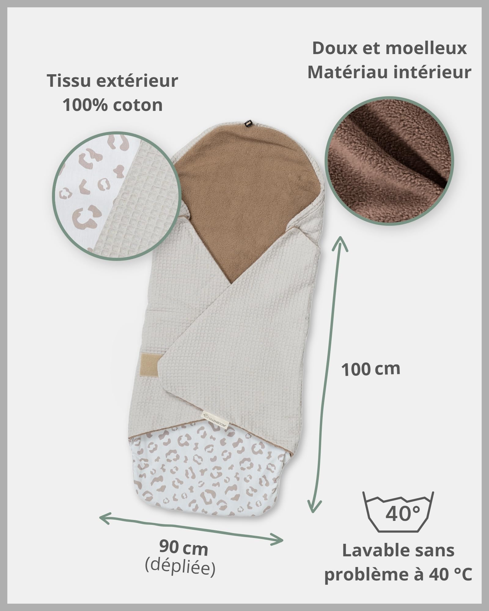 ULLENBOOM® Couverture Nomade enveloppante bébé – siège Auto & Poussette, 0–9 Mois, für l’Automne und l’Hiver, Leo