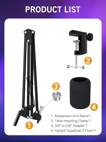 Miniatura 7 de QuadCast 2 Brazo Boom, brazo de micrófono para HyperX QuadCast 2 con filtro HyperX QuadCast 2 Pop, adaptador de 38 a 58 pulgadas, por SUNMON