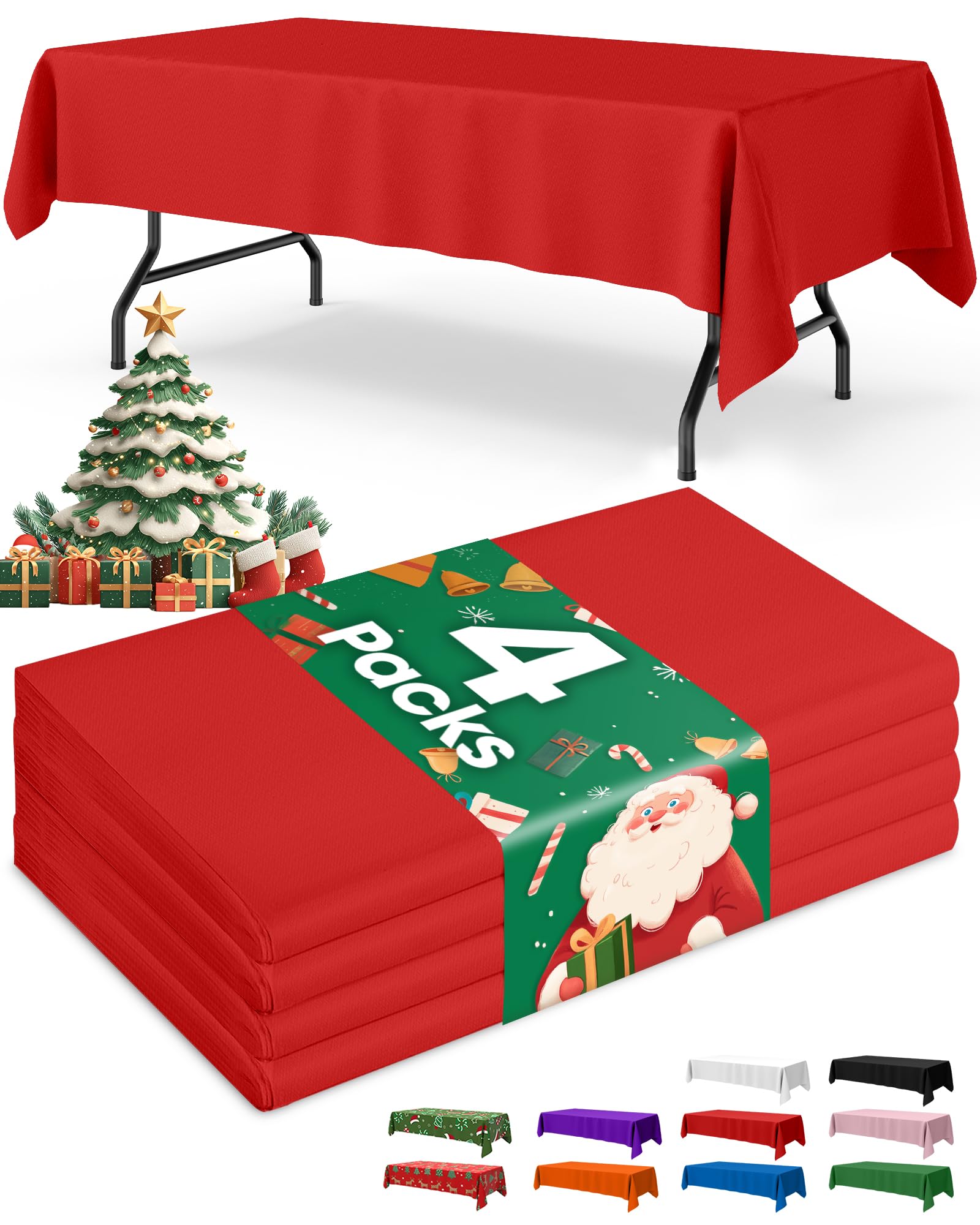 Niuara Red Plastic Table Cloth Disposable, 4 Pack, 54 x 108 in