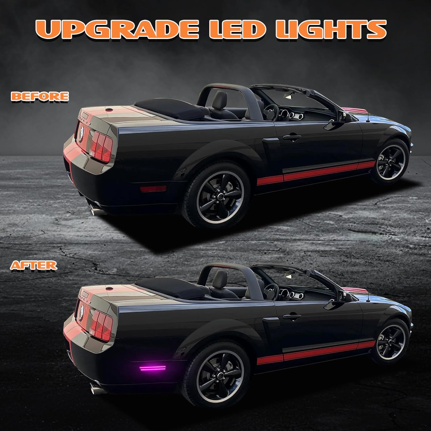 Dynamic Side Marker Lights LED Compatible With 2005-2009 Ford Mustang, Smoked Lens Rear Bumper Lights, Purple Side Marker Lamp 2PCS