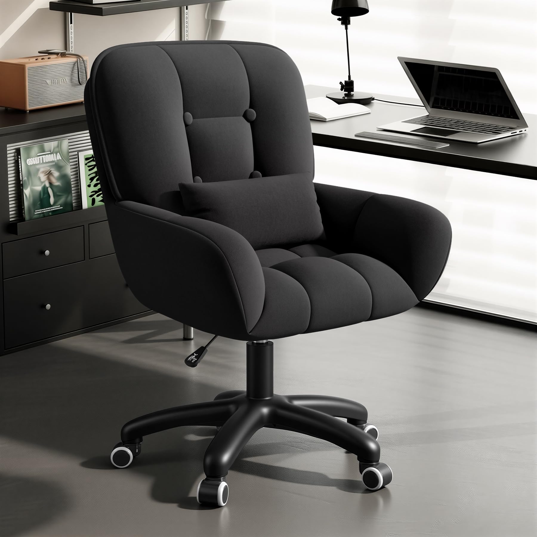 Aivermeil Ergonomic Office Chair Velvet Swivel Chair 150kg Capacity Black