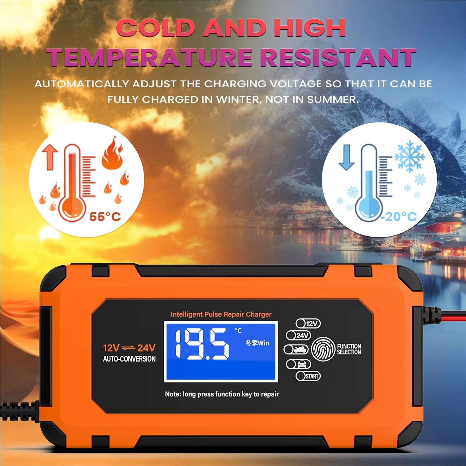 Convertisseur Chargeur Conversion Automatique 12V 10A/24V 5 A Réparation Intelligente Batterie Voiture Batterie Plomb-Acide Moto Charge Rapide Universelle onduleur de Voiture