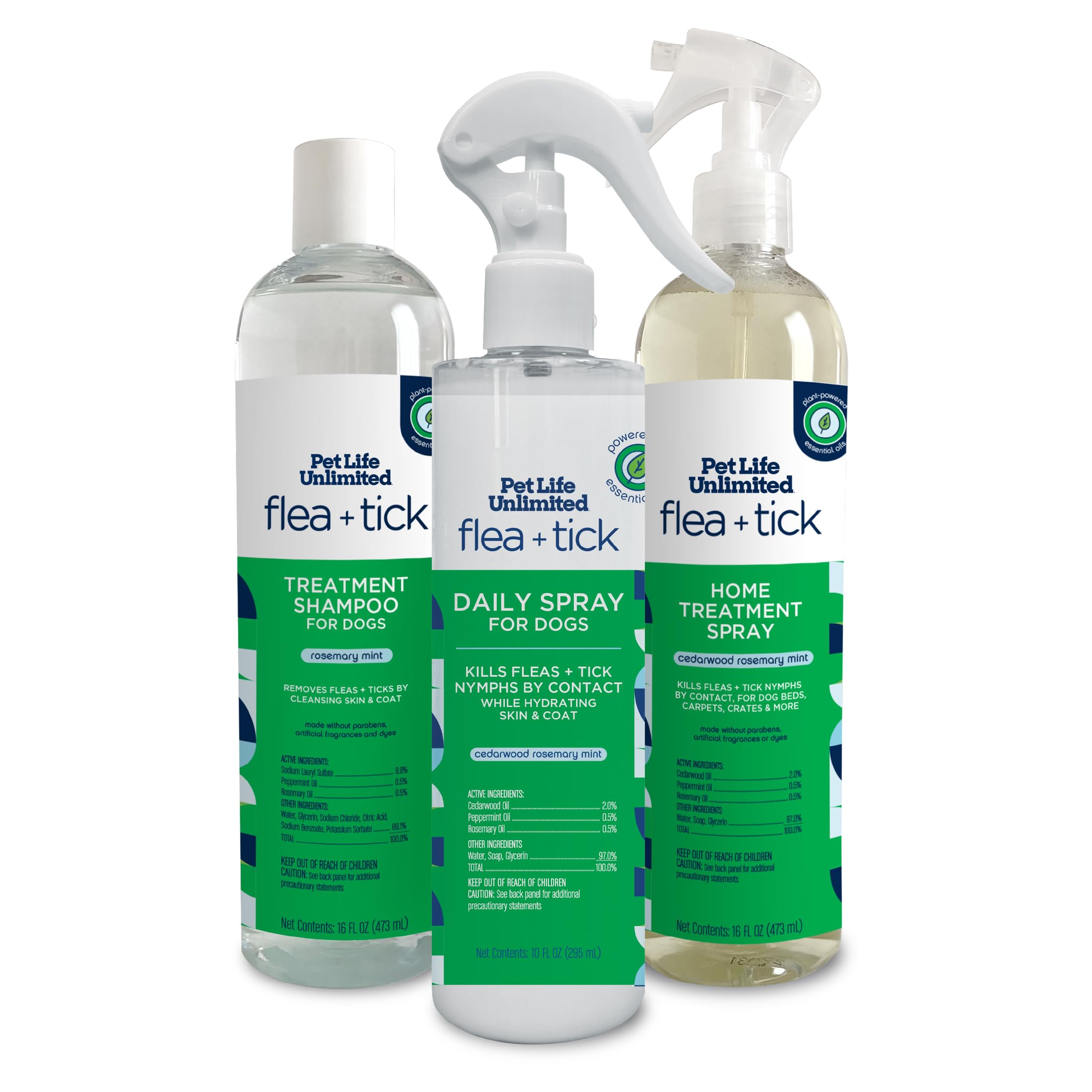 Natural Flea and Tick 3-Step Kit - Flea and Tick Spray for Dogs, Flea Spray for Home, and Flea and Tick Shampoo for Dogs - Plant-Based Flea and Tick Kit - Made in USA - 3-Step Kit