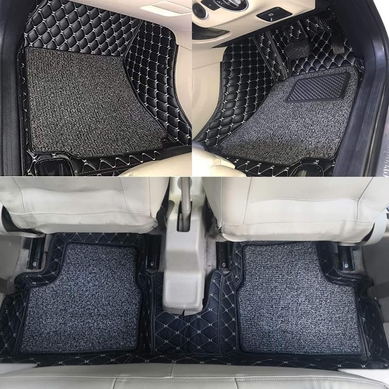 Image of SINEX Premium 7D car mat Full Set for Kia Syros (Model :2025) || Luxury Leather Double Car Floor Mat Complete Set || 100% Waterproof and Washable Color : Black