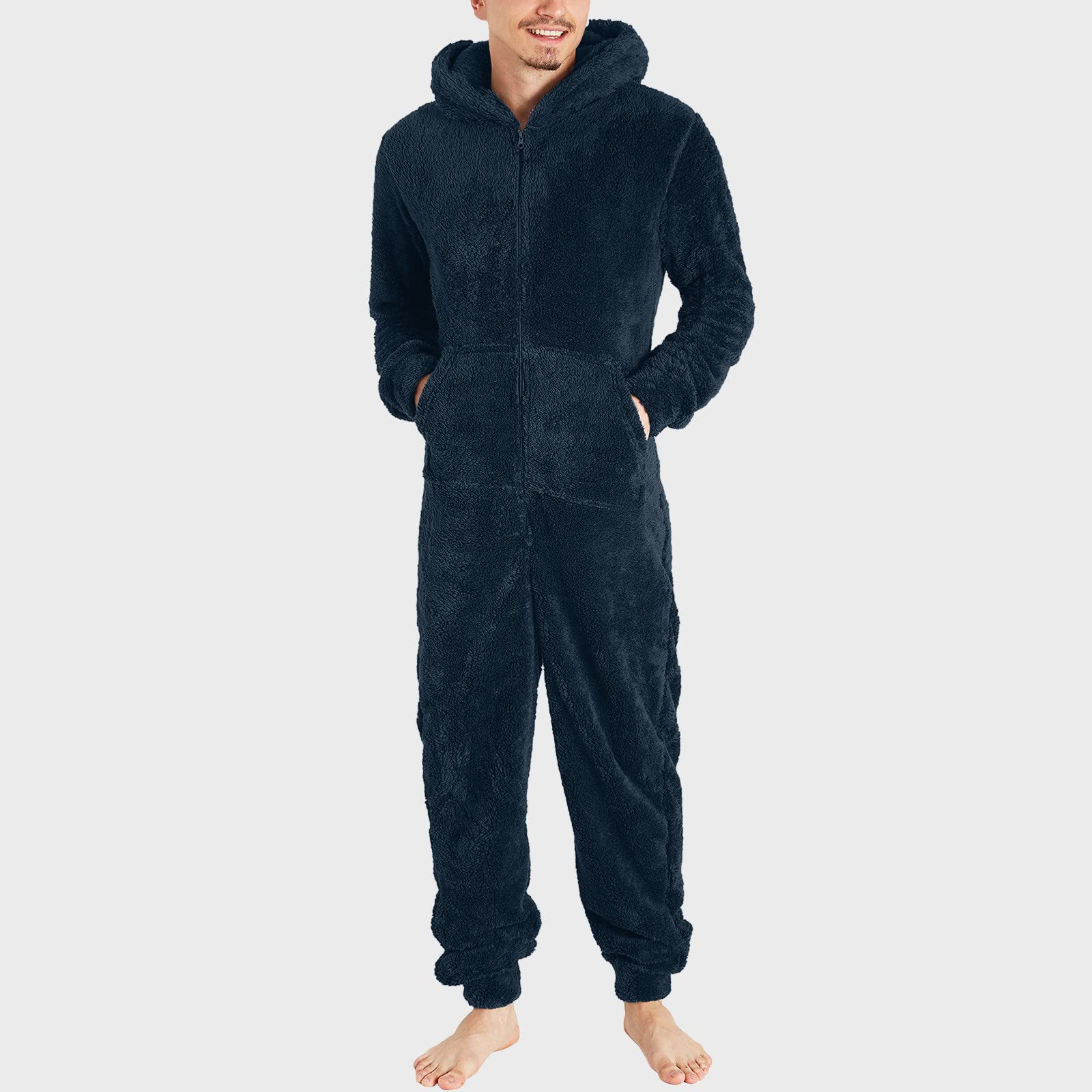 Grenouillère pour Homme Pyjama Polaire Pyjama en Flanelle à Capuche Pyjama Une pièce en Polaire Onesie en Peluche Comfortable Homme Polaire Rompe Sleepwear Ample
