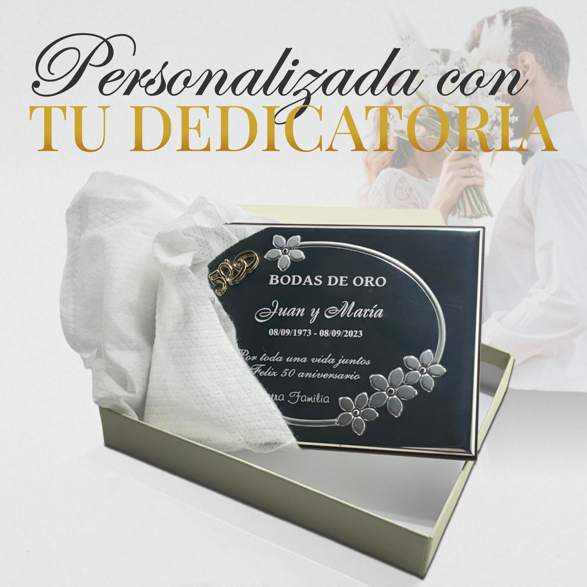 Placa Conmemorativa 50 Aniversario Bodas de Oro. Personalizado. Placa Homenaje 50 Aniversario. Placa grabada. 13x18cm