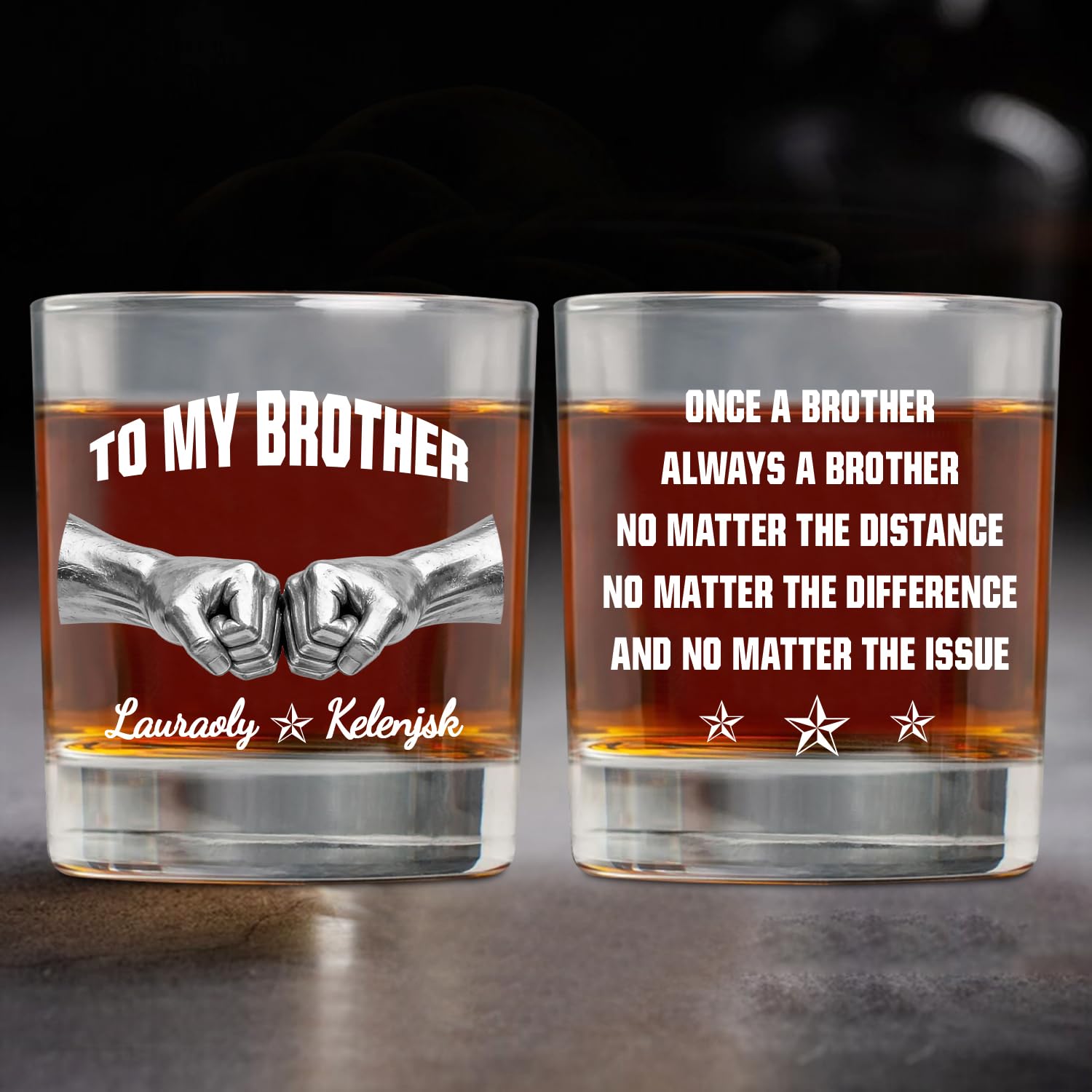 Personalized To My Brother Whiskey Glass, Once A Brother Always A Brothers Drinking Glasses, Custom Name Fist Bump Whiskey Cup for Brothers Friends Men Him, Funny Father's Day Birthday Gifts,12