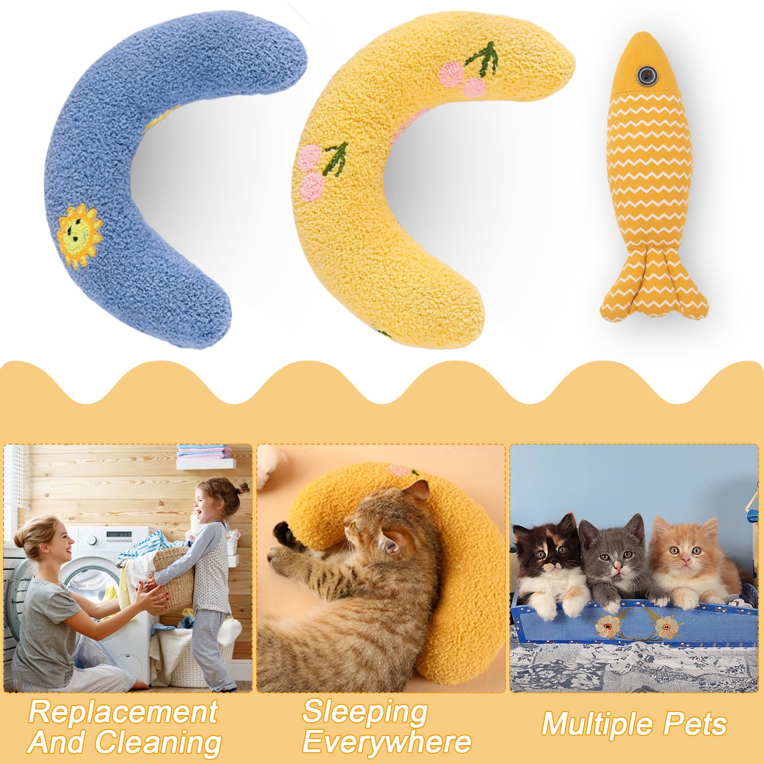 Oreillers pour Compagnie pour Chats, Oreiller pour Chat, Petit Oreiller D'accompagnement en Forme U, Oreiller Apaisant pour Chien, pour Dormir, se Reposer, Jouer