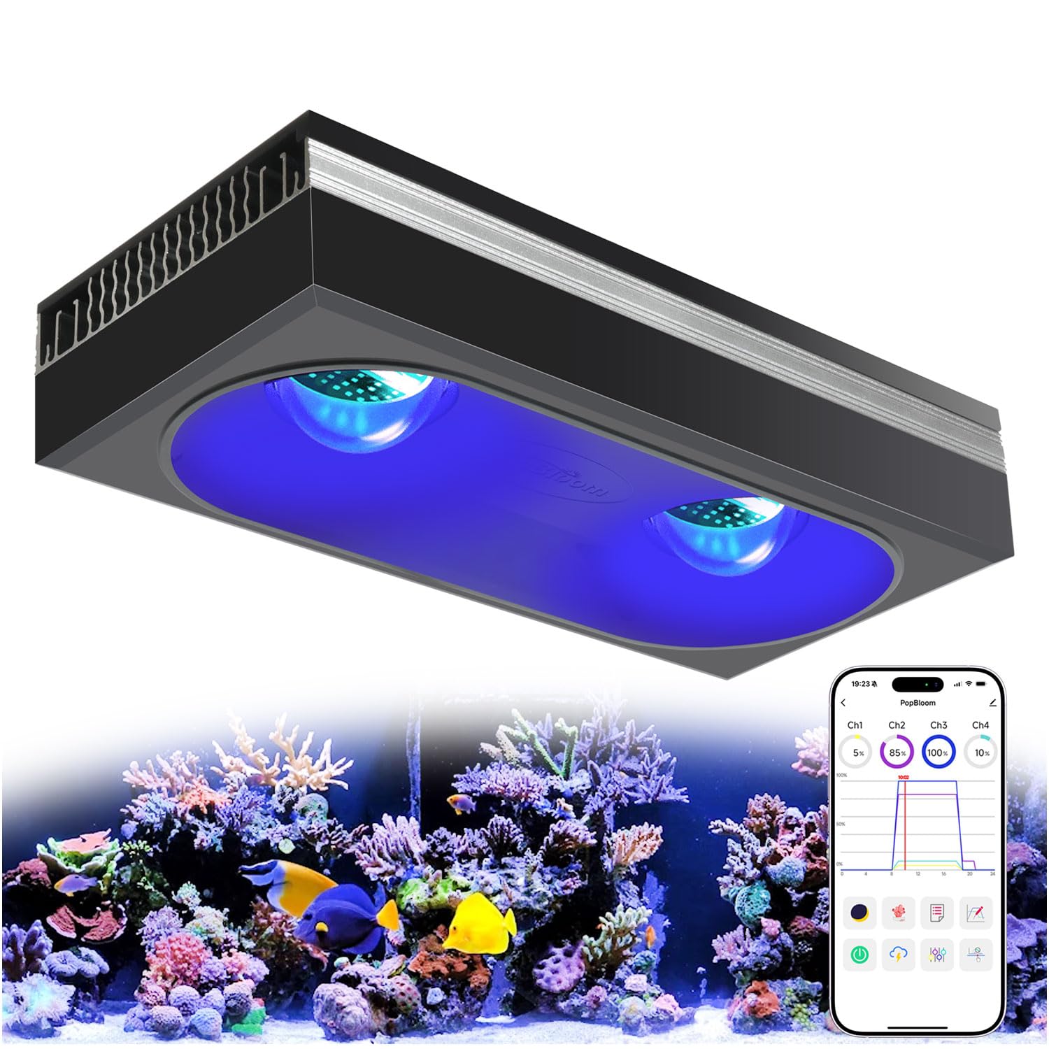 PopBloom RL180 WiFi Luz LED de Acuario Marino, Iluminación Acuario Marino para 80cm arrecife Coral Acuario de Peces,APP supporte l'espagnol