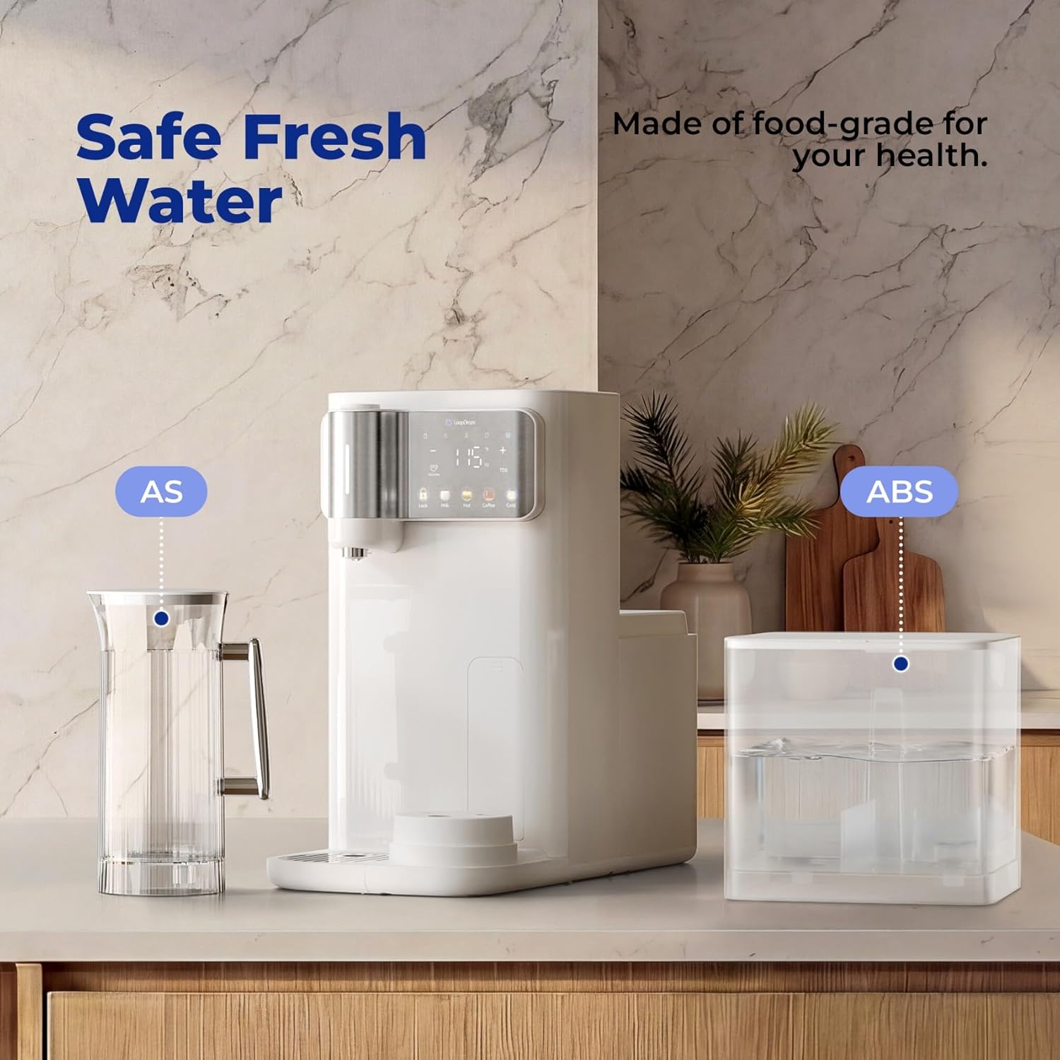 Countertop Reverse Osmosis System with Hot & Cold Water, Large Capacity, 6-Stage RO Filter with Mineralization, 3:1 Pure to Drain, TDS, Autofill Pitcher, Child Lock