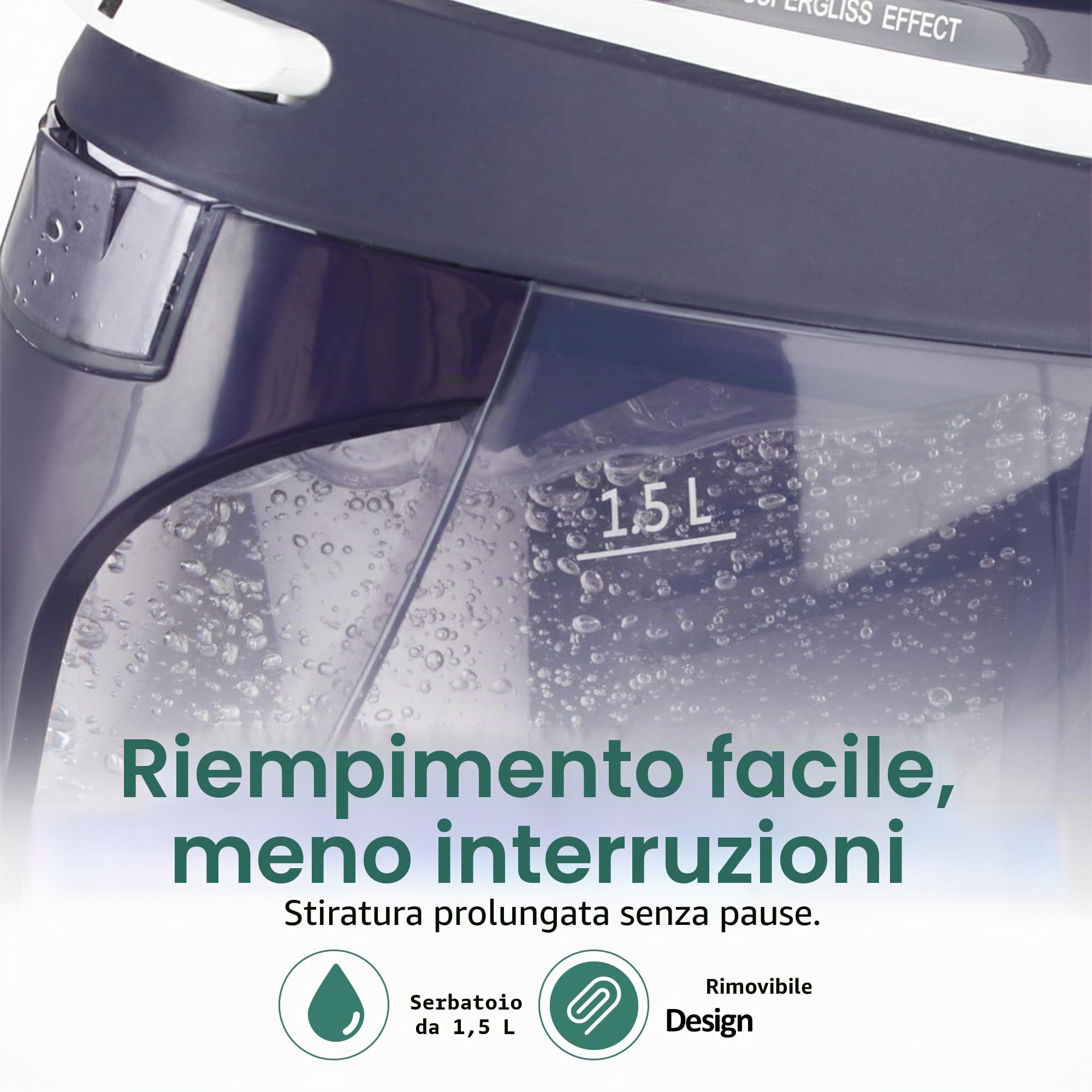 Emerio Ferro da stiro a vapore, 2200 Watt, 5,5 bar, capacità di 1500 ml, potenza massima 200 g, serbatoio rimovibile per una facile ricarica, termostato regolabile, piastra in ceramica | SG-123562