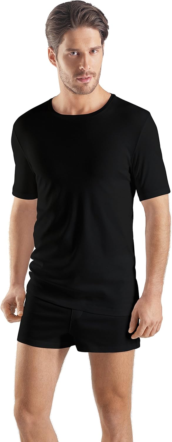 HANRO Men's Sea Island Cotton Short Sleeve Crew Neck 73174