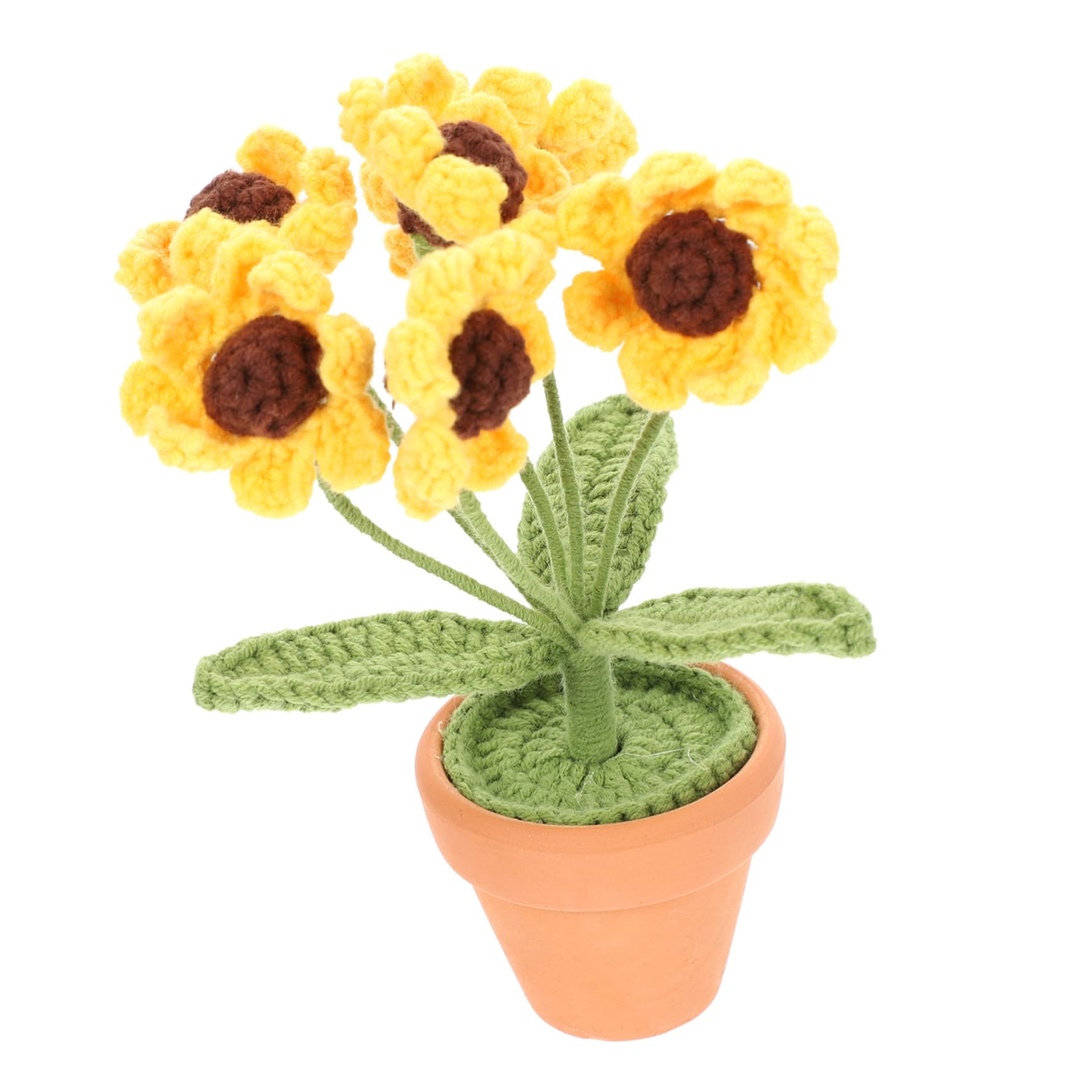 GOOHOCHY Artificial Flower Ornaments Knitted Decor Cotton Woven Realistic Sunflower Pot Home Supplies