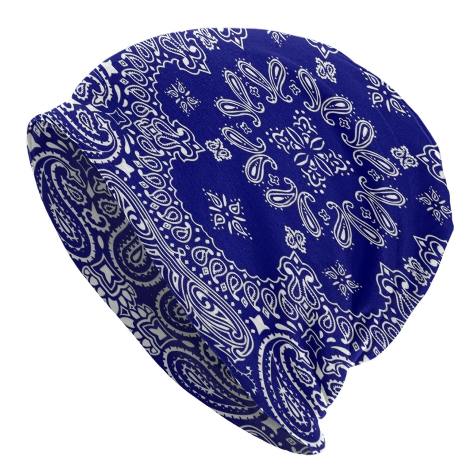 Southwestern Navy Blue Bandana Paisley Hats, Beanies, Knitted Hats, Unisex, All-Season Sports and Leisure Ski Warm Hat