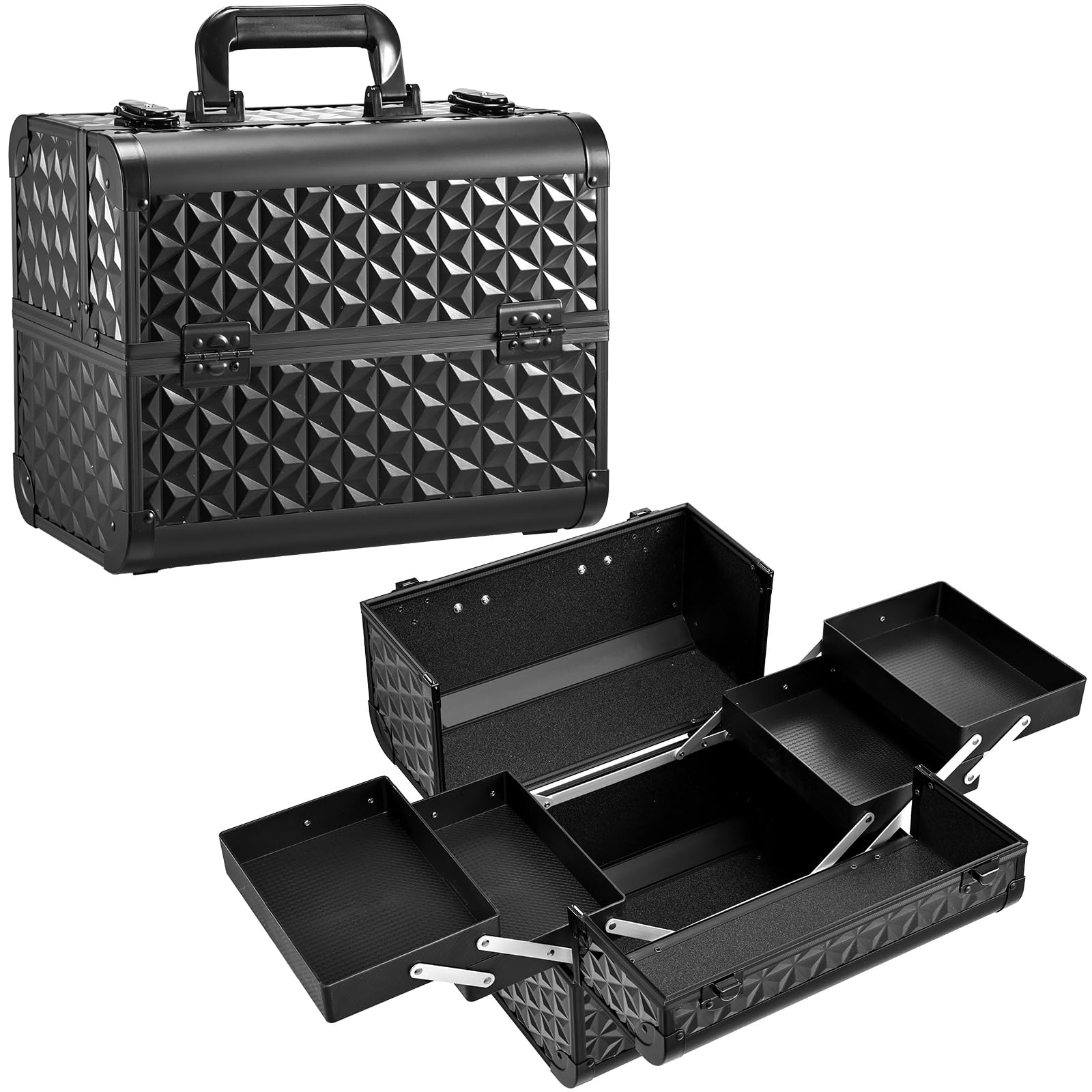 Joligrace Valigetta Trucchi Professionale Beauty Case Valigia Porta Trucchi Valigetta per Cosmetici Cofanetto da Viaggio Porta Trucchi, 4 Vassoi, Bloccabile